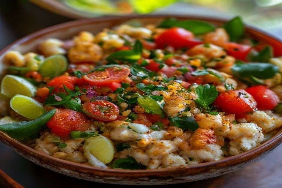 Chaat-style chickpea salad with herbs, tomato and lime