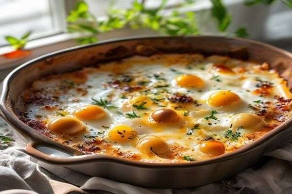 Spiced egg mixture in a baking dish
