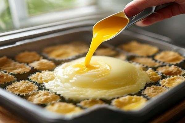 Egg mixture poured into a muffin tin