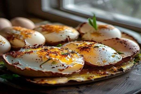 Eggs cracked onto roasted hash
