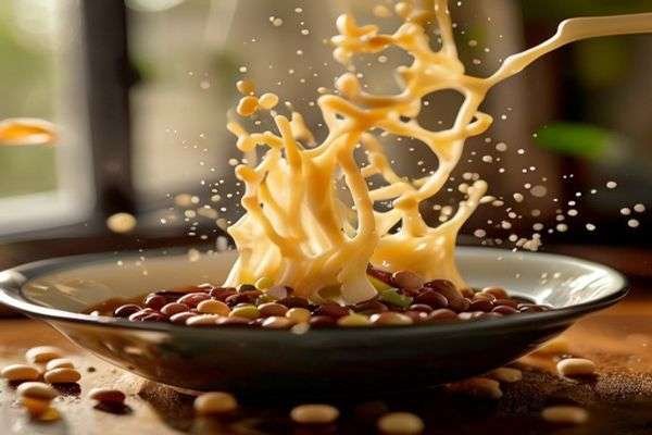 Miso butter being tossed through beans